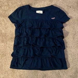 Hollister Navy Ruffle Short Sleeve Top